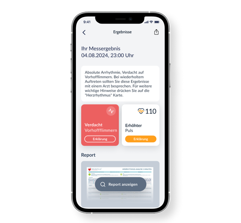 Preventicus Heartbeats App zur Früherkennung von Herzrhythmusstörungen mit Ergebnisanzeige